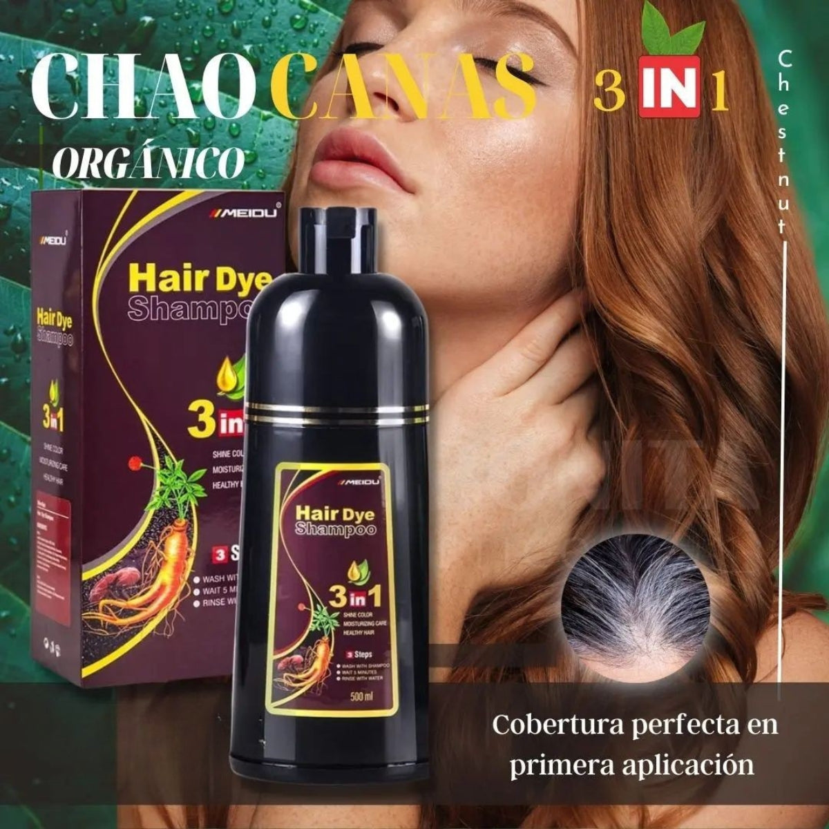 Shampoo líquido para aclarar raíz y canas color negro