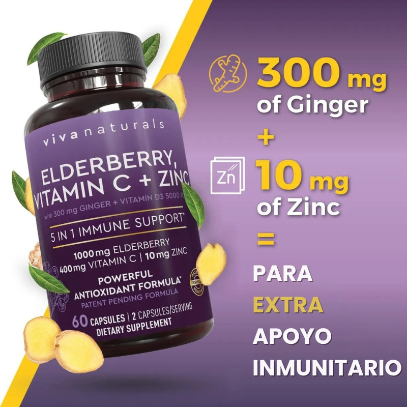 Cápsulas De Elderberry Con Vitamina C + Zinc - OFERTA 2X1