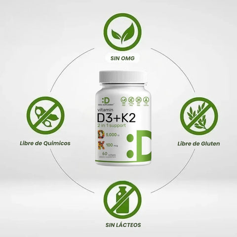 Suplemento de vitamina D3K2 - Tu escudo diario en una cápsula - OFERTA 2X1.