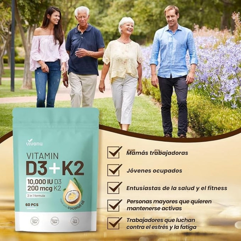 Vitamina D3 K2 10000 UI con cápsulas blandas