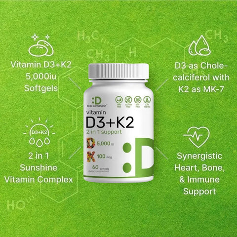 Suplemento de vitamina D3K2 - Tu escudo diario en una cápsula - OFERTA 2X1.