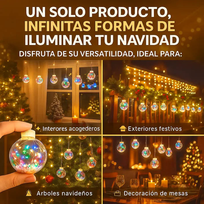 Cortina LED de 3M con 10 Esferas Luminosas